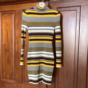 Xhilaration Striped Turtleneck Long Sleeve Mini Sweater Dress Size M Yellow Blue